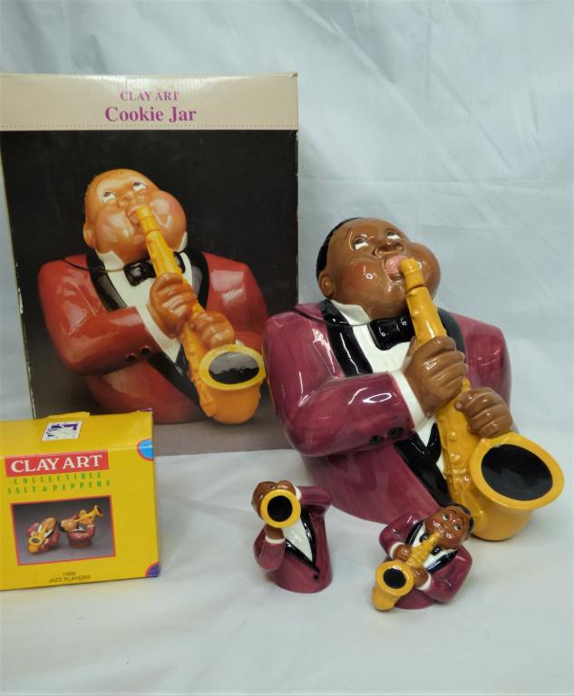 Clay Art Jazz Player Cookie Jar & Salt &Pepper Sha (1 of 10)