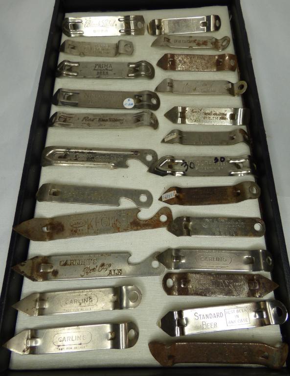 Group of Vintage Advertising Beer Bottle Openers: Lot of Vintage Advertising Bottle & Can Openers. Condition: Used, minor rust and wear