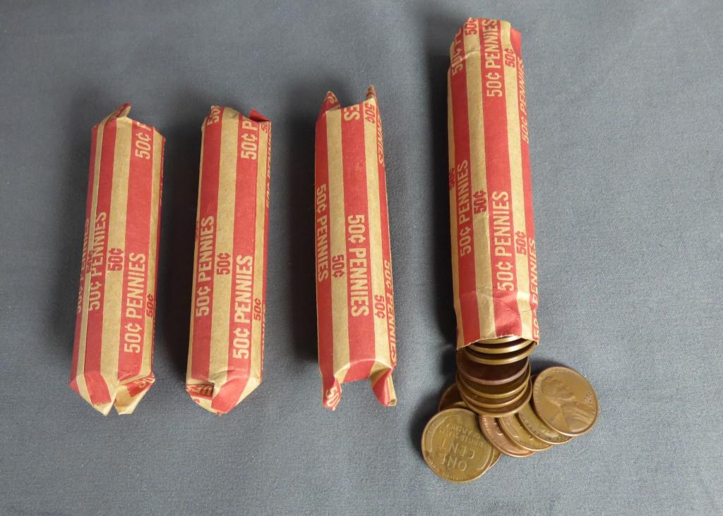 Four Rolls of Wheat Pennies One Cent Coins: Four Rolls of Wheat Pennies. Condition: Unsearched