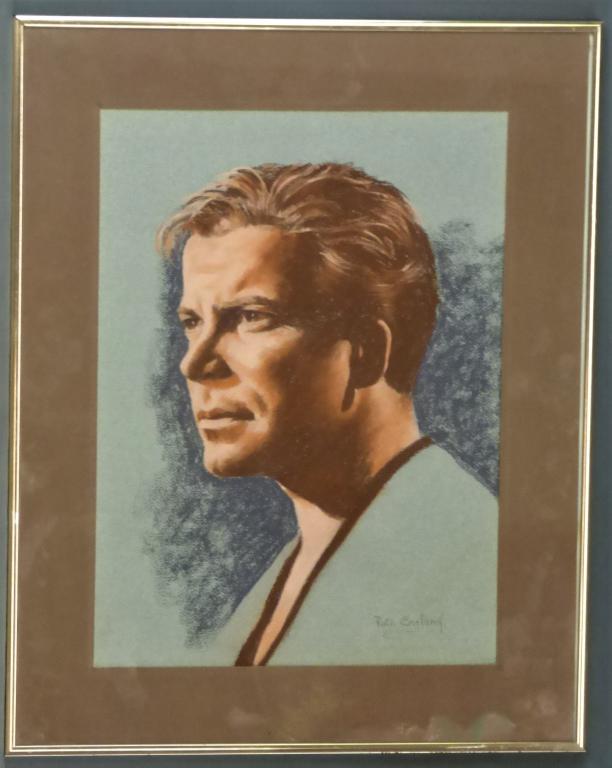Star Trek Fanzine Captain Kirk Original Drawing: Ruth England (20th Century, American). Original Star Trek Fanzine Drawing of Captain Kirk. Signed lower right corner. Measures 20" x 16" framed. Condition: Drawing appears to bein good condition, matt