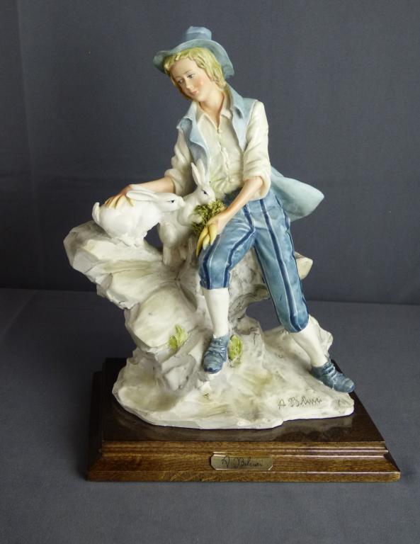 Auro Belcari Capodimonte Boy w/ Bunnies Figurine (1 of 6)