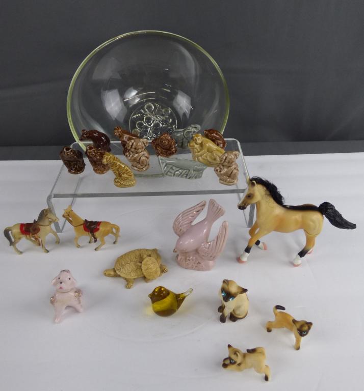 Vintage Miniature Animal Figurines-Wade England: Group of Vintage Miniature Animal and Bird Figurines including Red Rose Wade Figurines. Condition: Good