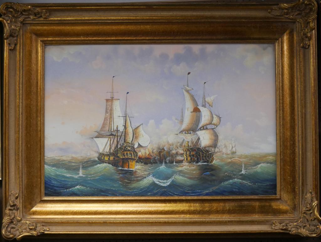 Large Sea Battle Oil Painting in Ornated Frame (1 of 4)