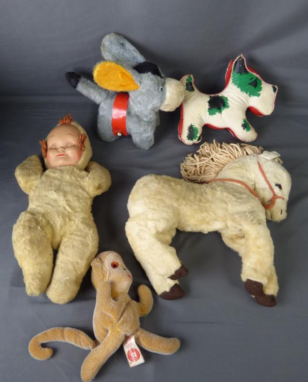 1960's Vintage Plush Toys- Horse, Donkey, Baby: 1960's- 1970's Vintage Plush Toys. Condition: Used, need cleaning