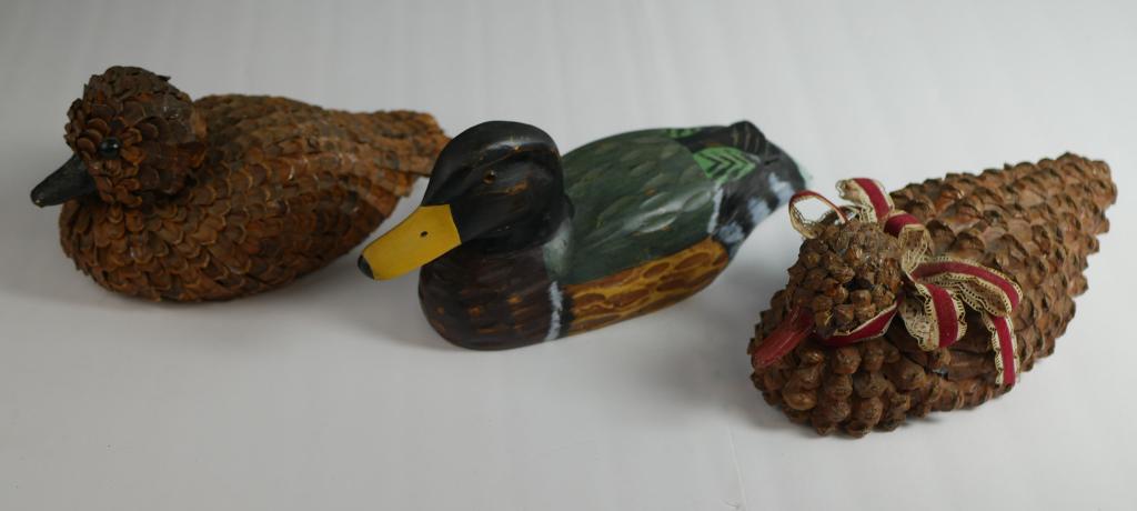 Wood Carved & Pine Cone Duck Decoys (1 of 4)