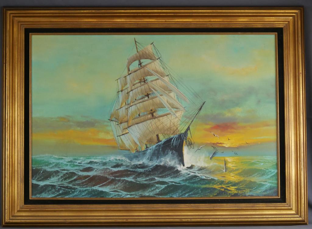 Preston Willis Sailing Ship Oil Painting on Canvas (1 of 6)