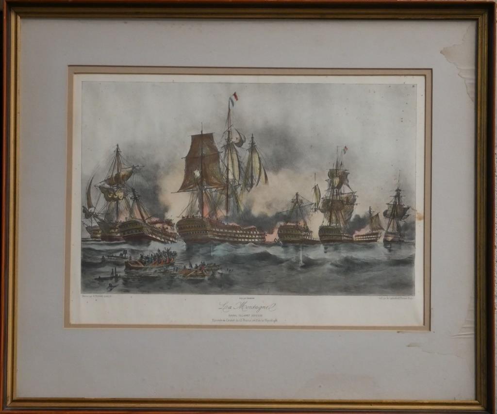 Henri Durand-Brager Sea Battle Colored Lithograph (1 of 5)