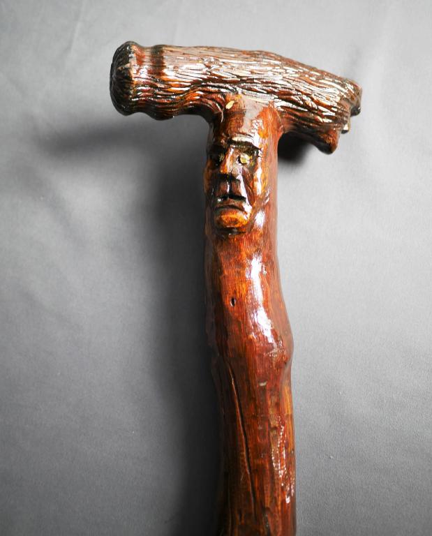 Hand Carved Wooden Walking Stick/ Cane w/ Faces (1 of 10)