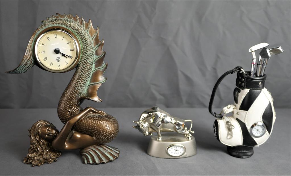 Novelty Tabletop Clocks- Mermaid, Bull, Golf Bag (1 of 7)