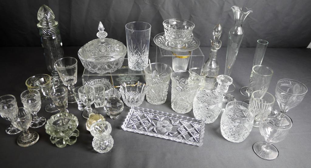 Large Lot of Clear Glass- Crystal, Etched, Bar (1 of 8)
