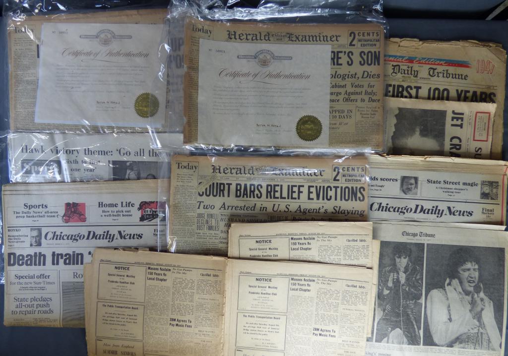 Antique and Vintage Newspapers: Lot of Antique and Vintage Newspapersincluding newspapers with COAs