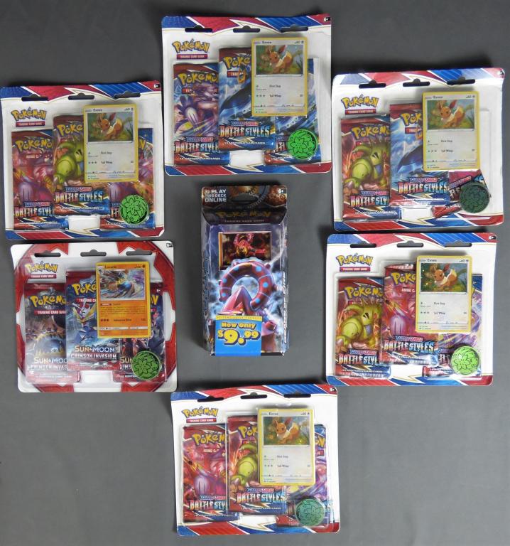 Pokemon Sword & Shield Trading Card Cards: 6 Pokemon Sword & Shield Card Packs and one Gears of Fire Theme Deck. These were recalled from stores. Condition: Sealed