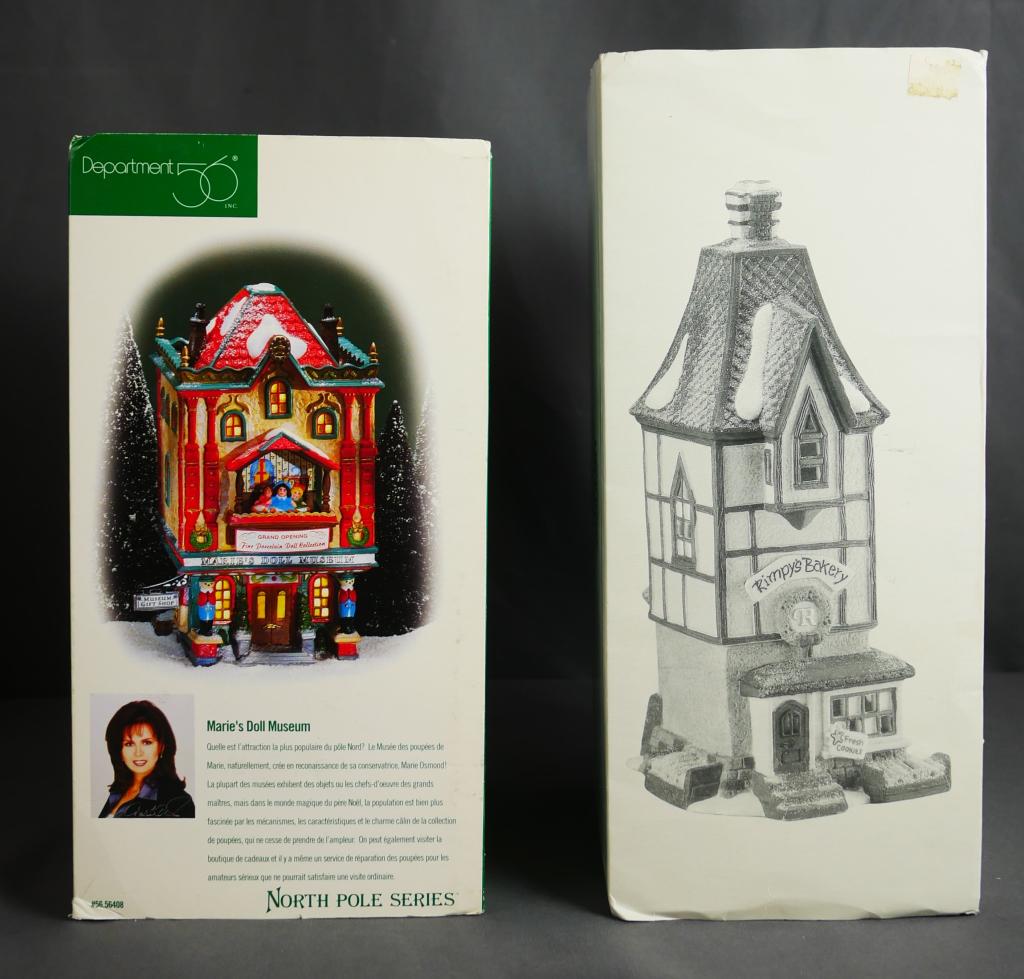 Department 56 North Pole Village- Rimpys Bakery: Heritage Collection: North Pole Series- "Rimpys Bakery" and "Marie's Doll Museum". Condition: Good, both in original Boxes