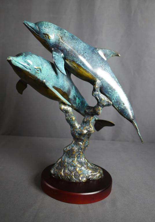 Pair of Dolphins Large Bronze Sculpture by Burn (1 of 5)