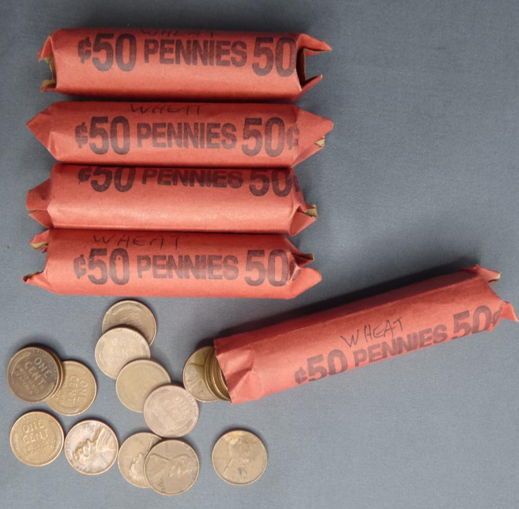 5 Rolls of US Wheat Penny Coins (1 of 3)