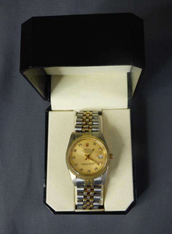 Rolex Oyster Perpetual Wrist Watch Replica: Replica of Rolex Oyster Perpetual Day-Date Wrist Watch. Condition: Good working condition