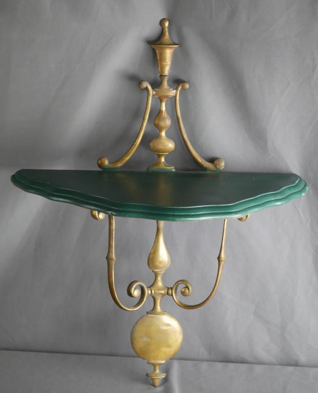 Antique Wall Corner Brass & Wood Shelf (1 of 6)