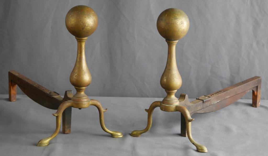Antique Cannonball Brass Fireplace Andirons (1 of 6)
