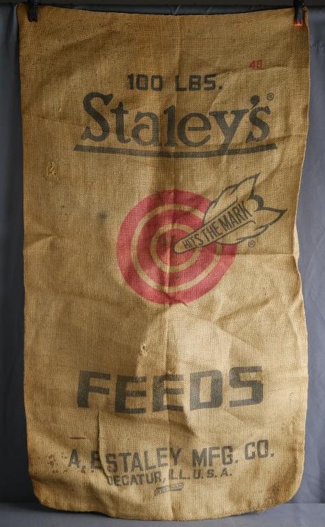 Antique Staley's Feeds 100lbs Canvas Sack/ Bag: Antique Staley's Feeds 100lbs Canvas Sack/ Bag. Condition: Used