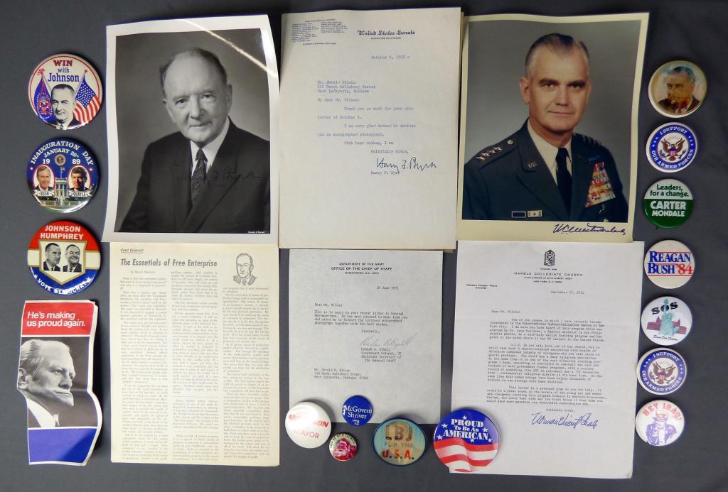 Political & Military Autographed Photos & LBJ Pins (1 of 6)