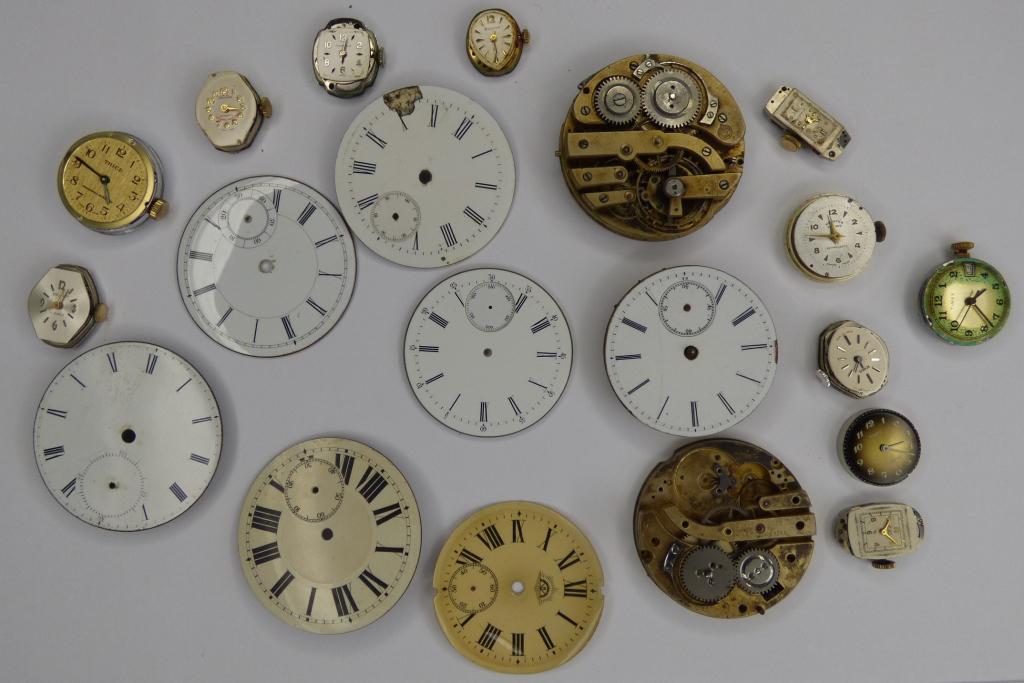Wrist Watch Parts- Dials and Movements: Antique and Vintage Wrist Watch Parts- Dials and Movements. Condition: Parts, as found