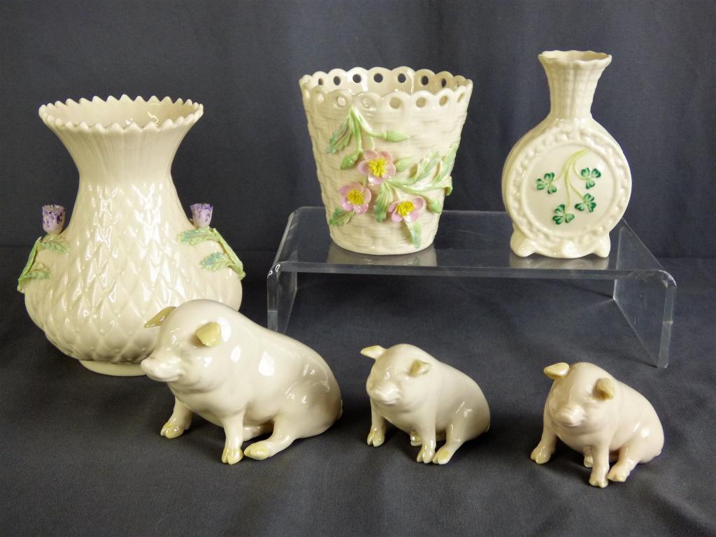 Belleek Pig Figurines and Vases (1 of 10)