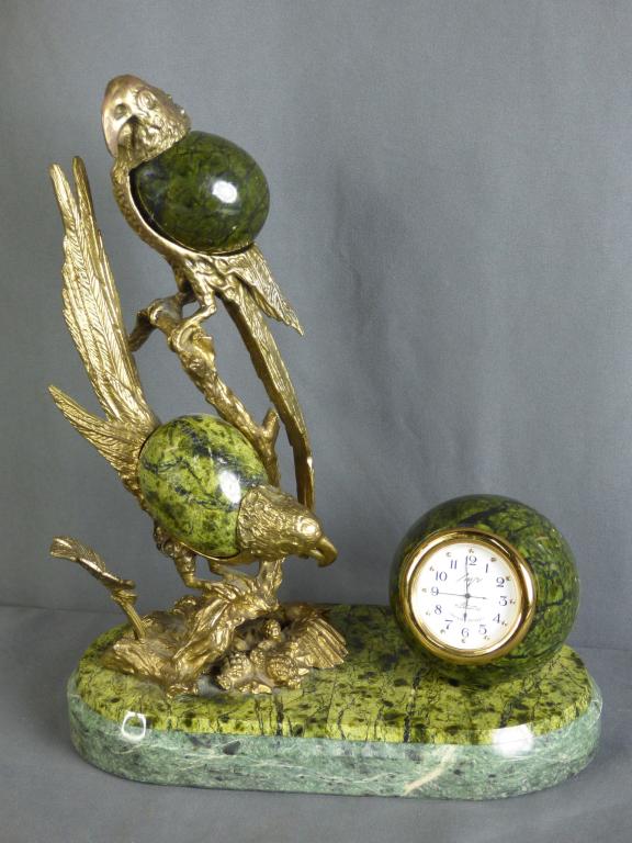 Parrots Bronze & Marble Mantel Tabletop Clock (1 of 8)
