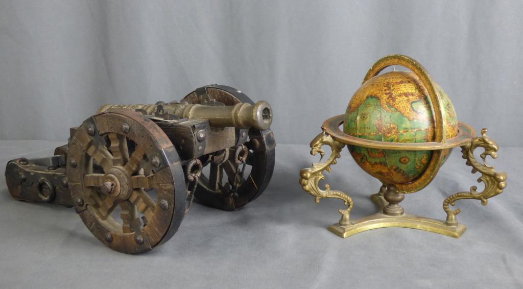 Tabletop Antique Cannon Replica & Globe on Stand (1 of 10)