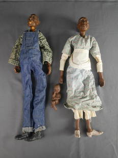 Daddy's Long Legs Dolls- African American Family: Daddy's Long Legs Dolls by Karen German- Father , Mother and Baby. All marked DLL. Condition: Some paint chipping on fathers face