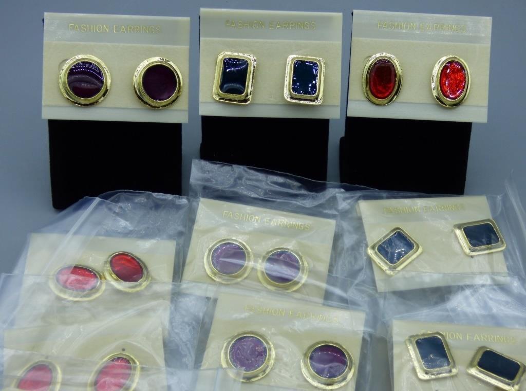 Gold Tone Earrings w/ Colorful Inserts Lot of 10 (1 of 4)