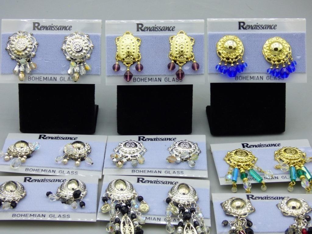 Bohemian Glass Shield Type Earrings. Lot of 10 New: Renaissance Bohemian Glass Shield Type Earrings. Lot of 10. New
