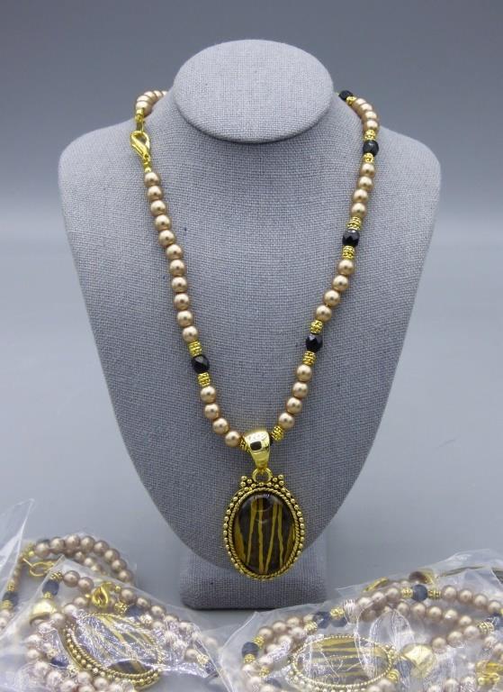 Lot of 5 Beaded Necklace Golden Tigerstone Insert (1 of 3)