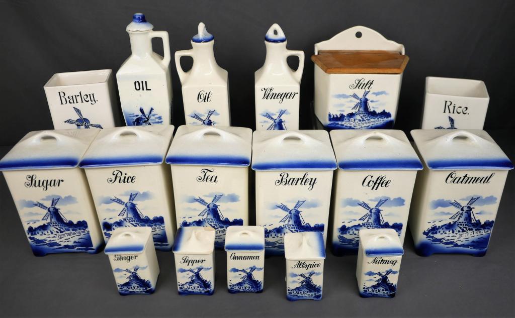 Antique German Delft Style Kitchen Canister Set (1 of 9)