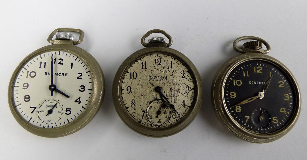 Lot of 3 Vintage Pocket Watches- Ingraham, Coronad (1 of 8)