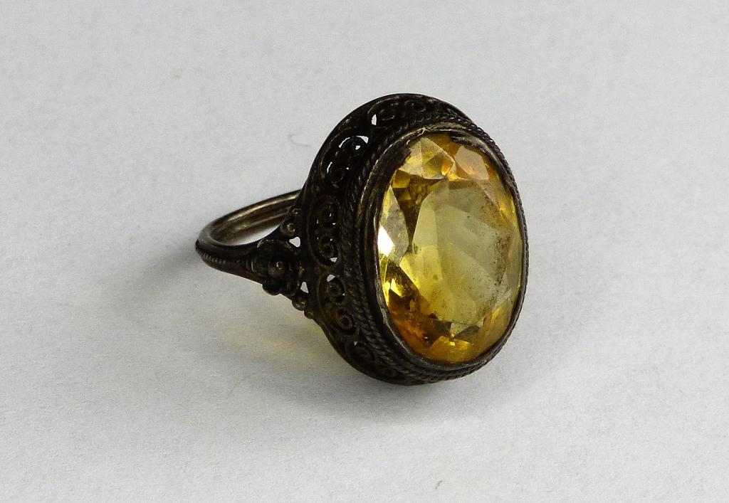 Antique Sterling Silver Ring w/ Yellow Stone (1 of 5)