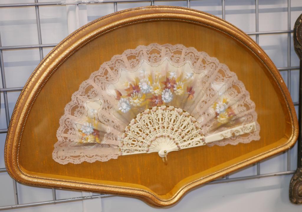 Antique Framed Hand Painted Fan (1 of 3)