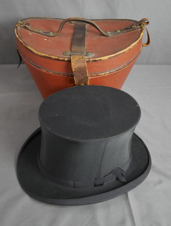 Antique Collapsible Opera Top Hat w/ Leather Case (1 of 12)