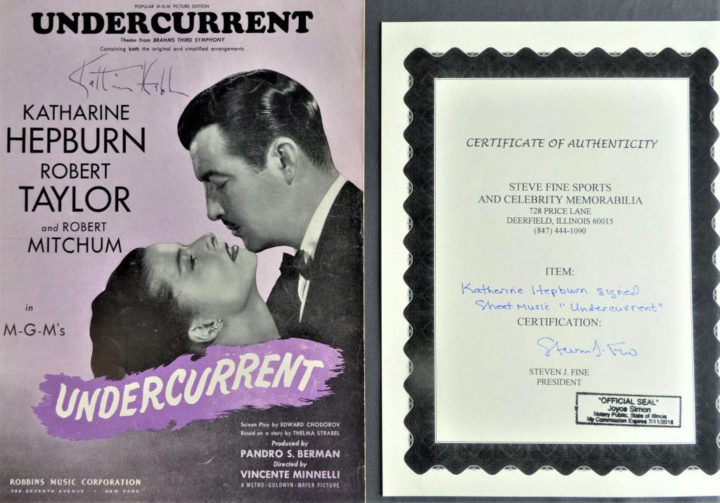 Katharine Hepburn Signed Music Sheet "Undercurrent (1 of 4)