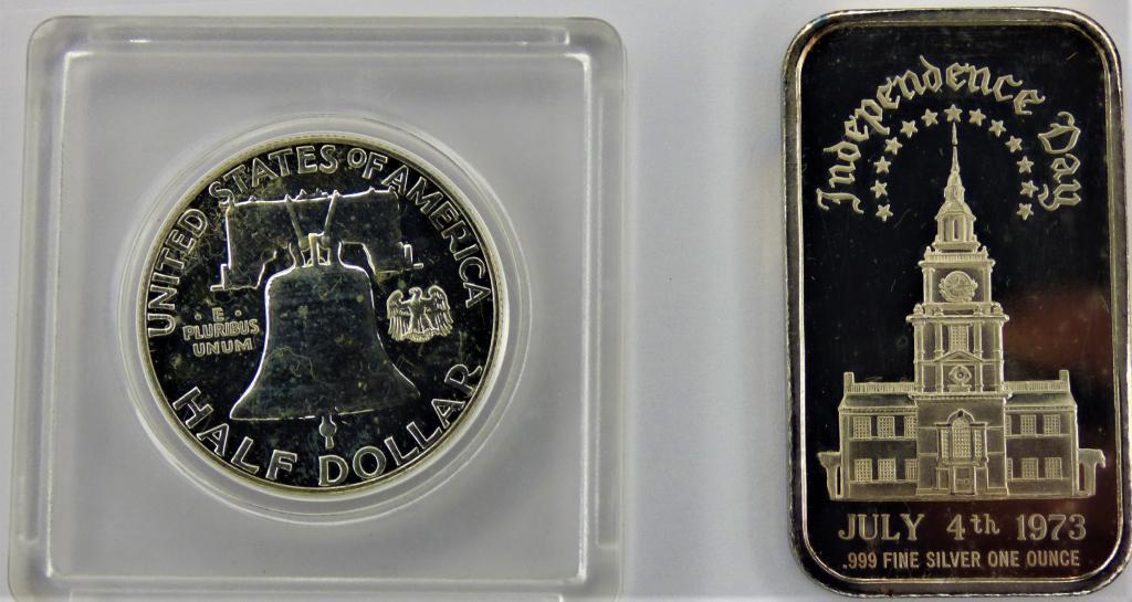 1962 Franklin Half Dollar & .999 Fine Silver Bar (1 of 2)