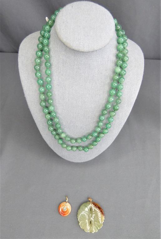 14k Gold Jadeite Pendants & Jade Bead Necklace (1 of 4)