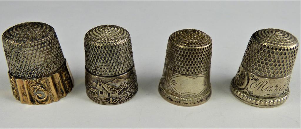 Vintage Sterling Silver Sewing Thimples: Four Vintage Sterling Silver Sewing Thimbles. Condition: Good
