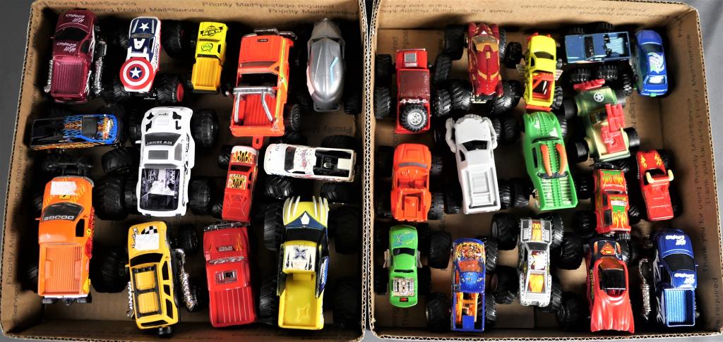 Lot of Toy Big Wheels Off Road Truck: Group of Die-Cast and Plastic Off-Road Trucks. Condition: Mostly good, some might be as found