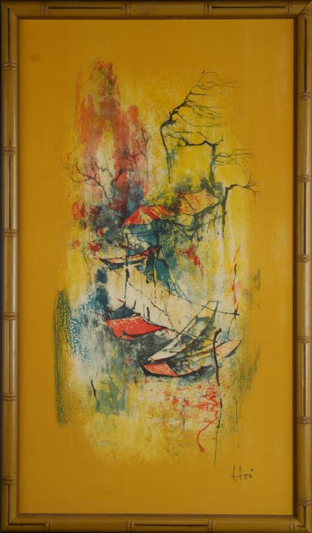 Hoi Lebadang Abstract Signed  Lithograph on Silk (1 of 4)