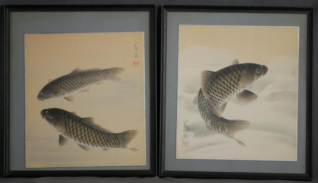 Two Asian Watercolors- Koi Fish w/ Makers Chop (1 of 7)