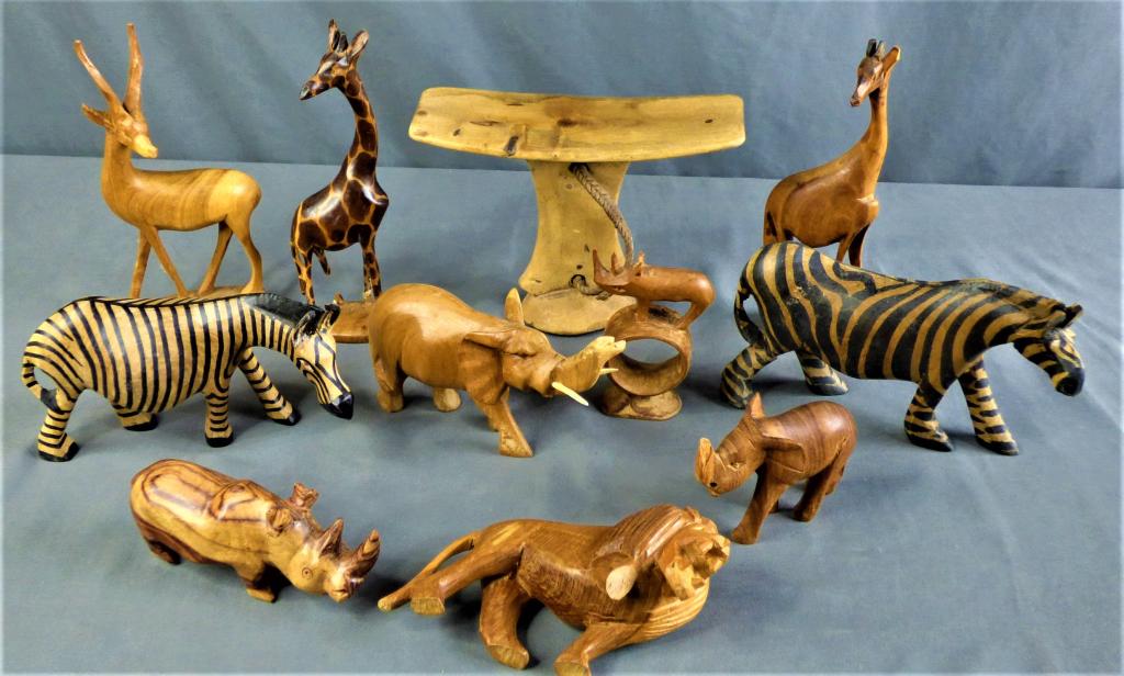 Wood Carved African Wild Animales & Tribal Head Rt (1 of 11)