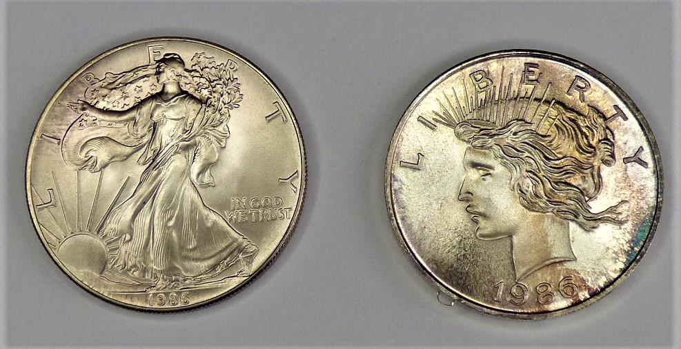 1986 US Silver Dollars / Eagle & Walking Liberty (1 of 4)