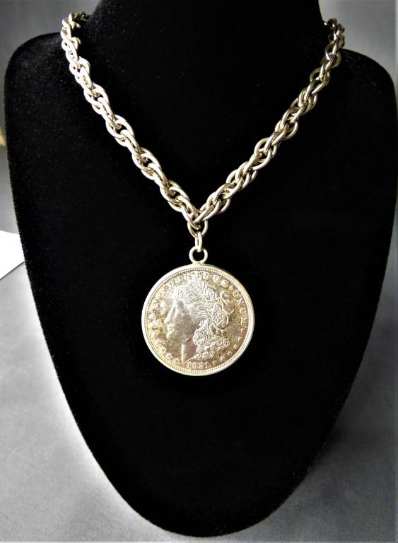 1921 Peace Silver Dollar Coin on Silver Chain (1 of 3)