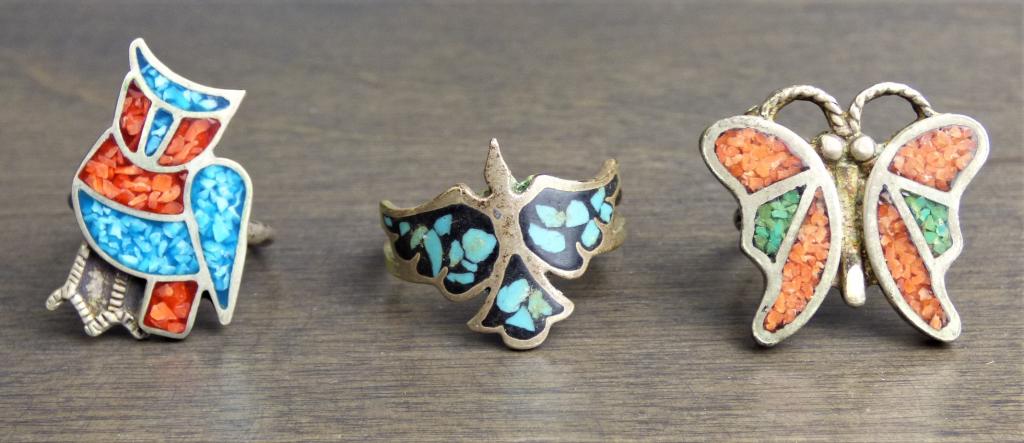 Lot of Three Native American Sterling Animal Rings (1 of 4)