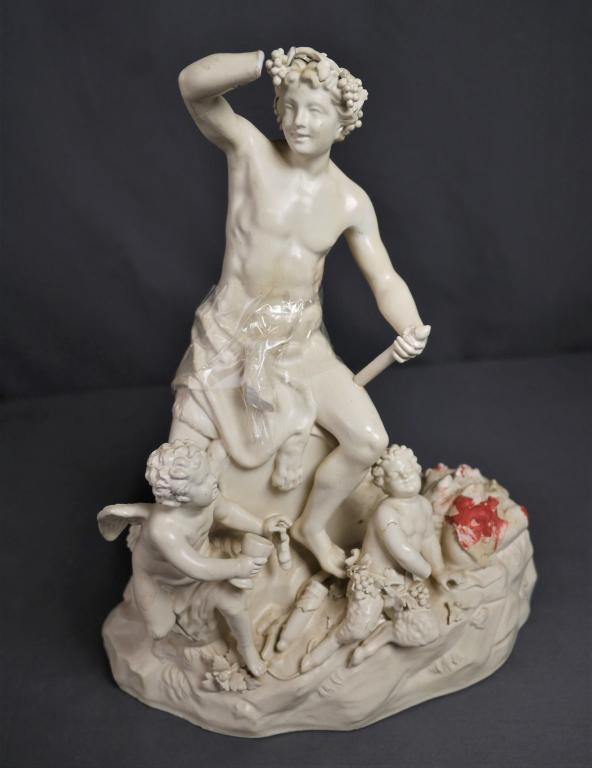19c Meissen "Bachus" Porcelain Figurine: 19c Meissen "Bachus" Porcelain Figurine. 12" tall. Condition: As Found, multiple damage and repairs