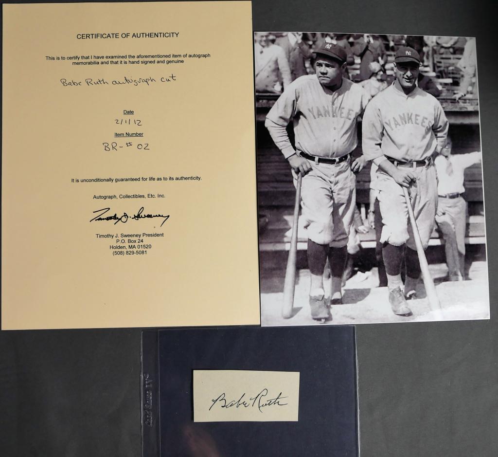 Babe Ruth Signed Signature Cut w/ COA (1 of 3)
